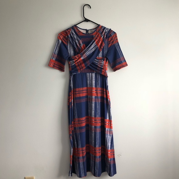 ASOS Long Sleeve Plaid Dress Blue and Orange - Picture 2 of 7